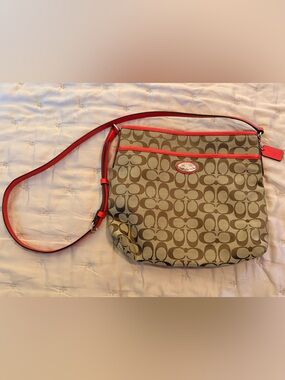 Coach Signature Canvas File Crossbody Bag Khaki/Classic Red F36378